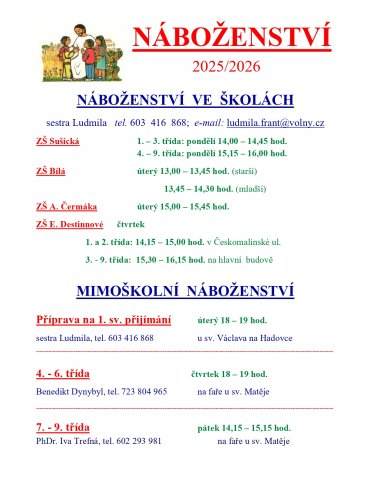 Výuka náboženství ve školním roce 2025/2026